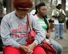 Students gather to kick off Black History Month in front of the Bollinger Memorial Student Union Feb. 1, 2006.
