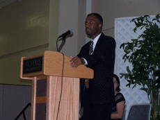 Nicholls alumna Roger Hamilton Jr. speaks to students about his job as assistant district attorney for Iberia Parish during Constitution Week in September 2006.