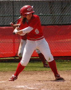 Jennifer Campbell, marketing senior from Baker, takes to the plate at a Colonels home game.