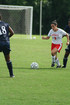Sophomore forward Alicia Gautreau prepares to make a shot on goal against Jackson State University Tuesday. The teams tied the game 2-2.