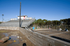 Ray E. Didier Field undergoes rennovations Feb. 1. Construction is underway for a new backstop behind home plate and stands.