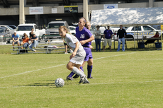 Junior midfielder/defender Tara Walsh blocks Northwestern State players from stealing the ball during Sundays match. An NCAA  report released recently shows Nicholls student athletes graduation rates have increased.