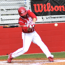 Nicholls junior infielder Tyler Minto hits a foul ball against Chicago State.