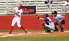 Senior outfielder Josh Swenson swings for a hit during the game versus Texas A&M Corpus Christi on Friday afternoon.