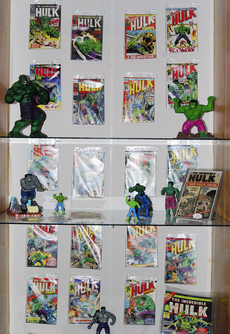 Comic book enthusiast Daniel Lirettes collection, which includes this Hulk merchandise, is currently displayed in the Ellender Memorial Librarys Archives.