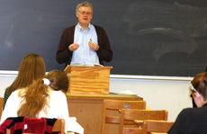 David Middleton, head of the Department of Languages and Literature, lectures in his modern poetry class in Peltier Hall.