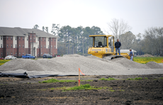 Construction for intramural fields begins beside the future site of the recreation center across from La Maison du Bayou Apartments.