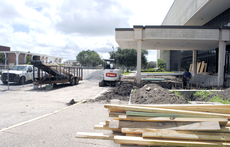 Construction work continues Monday in front of Ellender Memorial Library.  The entrance to the library is currently undergoing renovations.