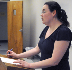 English instructor Marly Robertson lectures in her English Composition I class in Peltier Hall Wednesday.