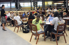 Amy Mahler, interim president of Stand Up and art senior from St. Rose, conducts Stand Ups first meeting last Wednesday in the snack bar area of the Student Union.