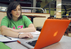 Natalie Gros, education sophomore from Napoleonville, studies Tuesday in the Student Union.