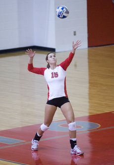 Senior outside hitter Chelsea Dockrey serves the ball during the Sept. 10 game against South Alabama in the first volleyball tournament Nicholls has ever hosted.