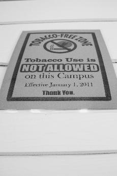A no-smoking sign is displayed in La Maison du Bayou. As of Jan. 1, Nicholls has become a tobacco-free campus.