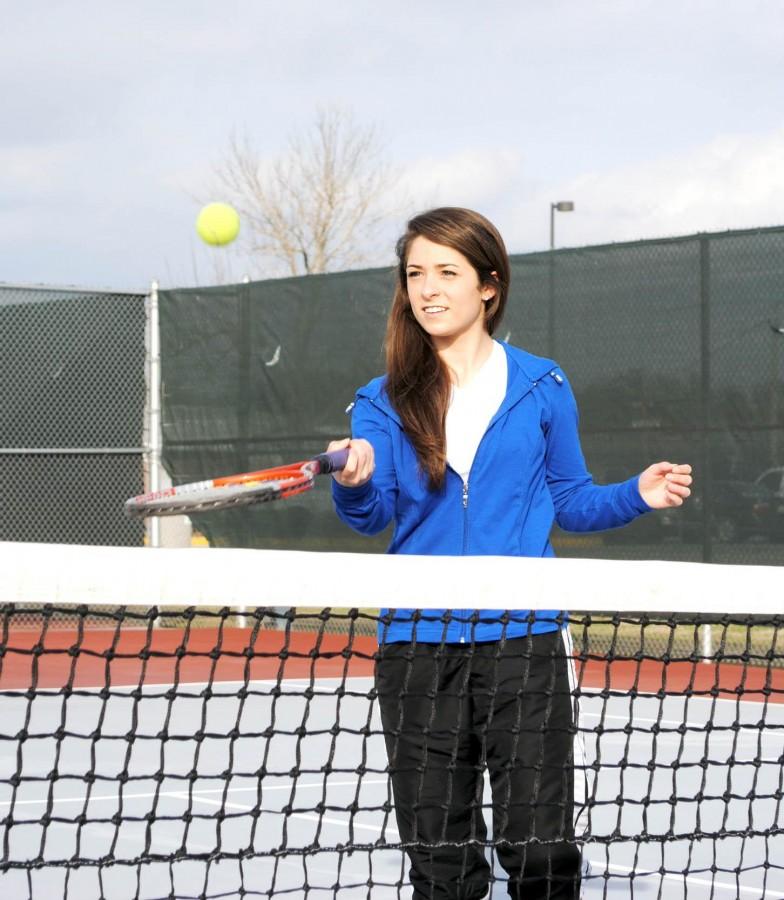Brittany Chiasson, freshman from Napoleonville, bounces a tennis ball on a racket Monday at the tennis courts.