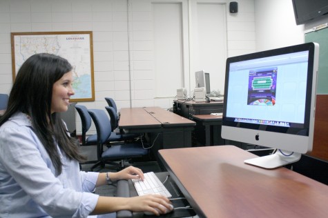 Abbie Lapeyrouse, nursing senior from Houma, practices Wheel of Fortune on a computer in Talbot Hall on Tuesday.