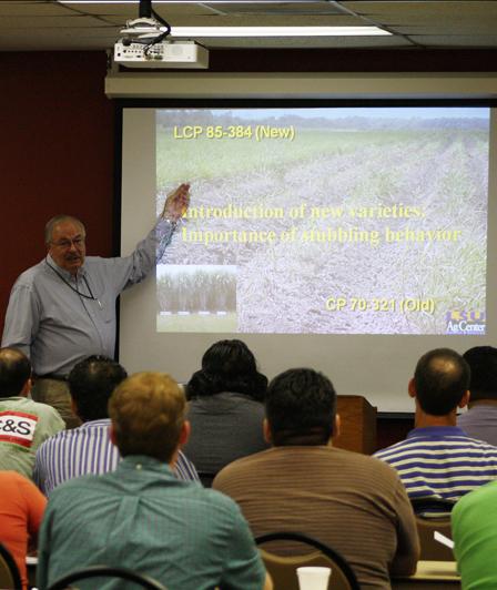 Dr. Ben Legendre, Director of the Audobon Sugar Institute of LSU, teaches a class on sugar cane and the importance of stubbling behavior, and describes the good and the bad.