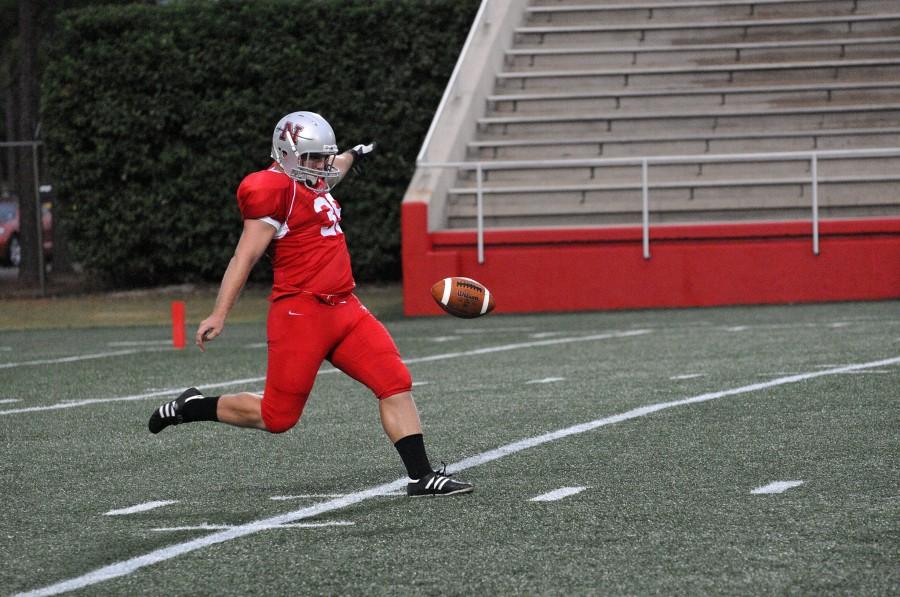 Cory Kemps did not have to punt often as Nicholls shut out Evangel 42-0 on Sept. 8.