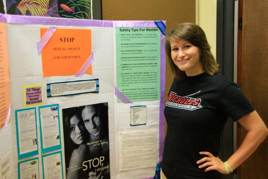 Alicia Kozak, sociology senior from Deham Springs and WISE president, raises awareness about the harmful effects of sexual assault in the Student Union on Wednesday. 