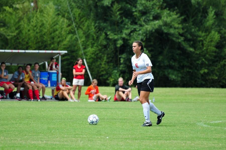 Women’s soccer player #6, Keisha Brown, at Sunday’s win over the University of Louisiana at Lafayette’s Ragin Cajuns. 