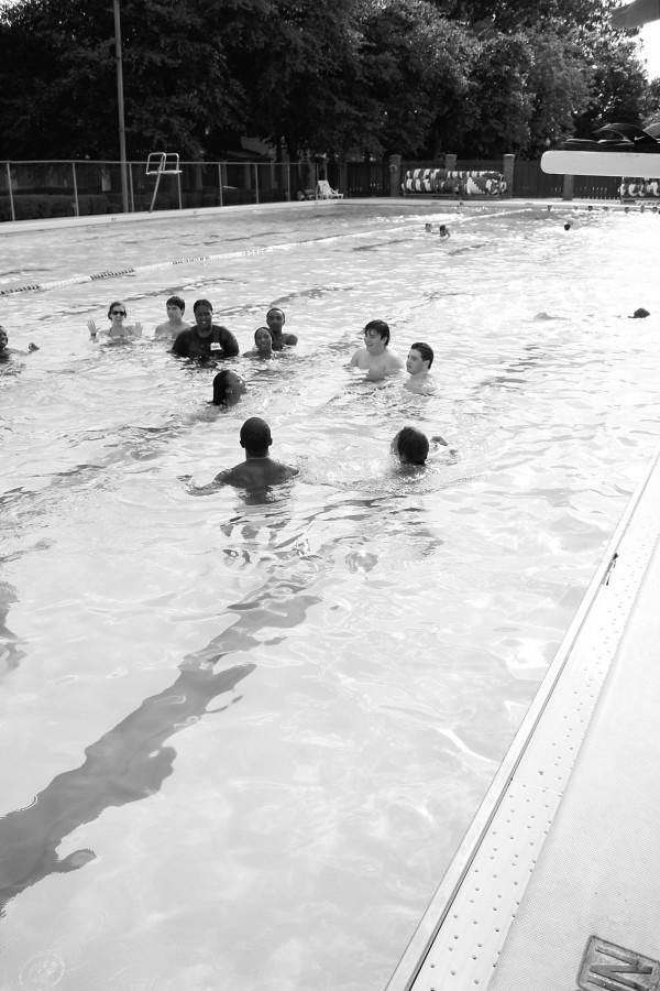 Free Enterprise Week campers play Marco Polo in the J.J. Ayo Swimming Pool Tuesday afternoon.