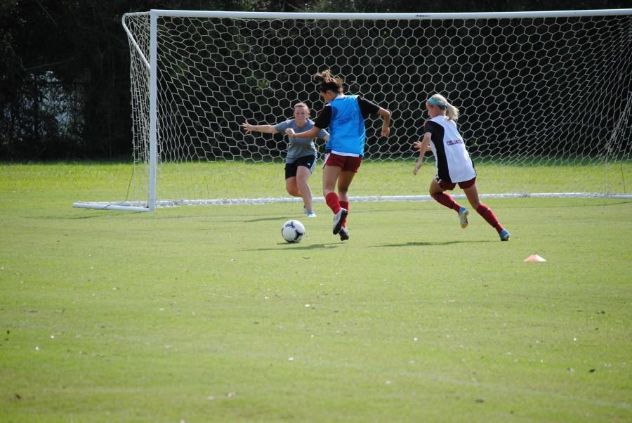 The Nicholls womens soccer team practices on Wednesday afternoon on the soccer field.