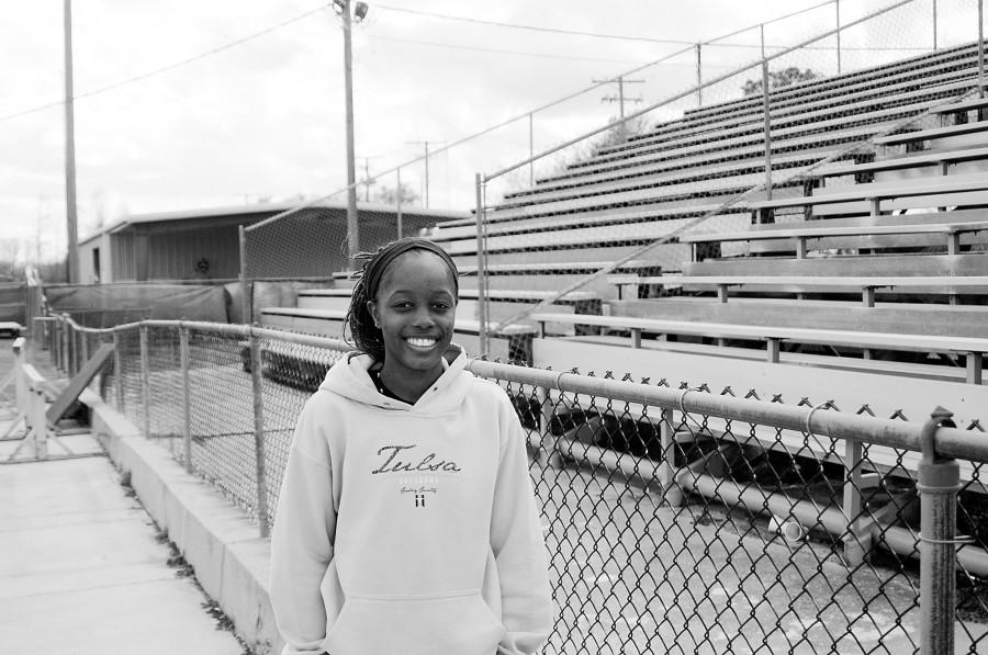Sophmore Kryshell Rolle from Nassau, Bahamas takes a break from practice for a quick photo.