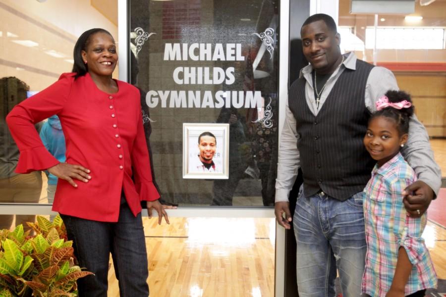 Denise Childs, Michael’s mother, Amari Childs, Michael’s brother, and Kejhirah Duncan, Michael’s daughter, gathered on March 9 as the recreation center gym was named in Michael Childs’ honor.