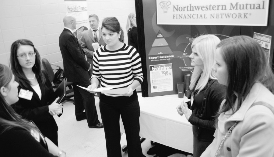 Katherine Dantin from Northwestern Mutual talks to students at the Bayou Sales Career Expo last year. 