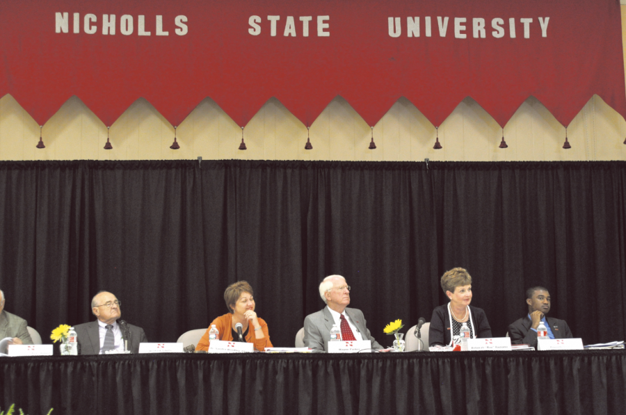 Members of The Nicholls State University Presidential Search Committee spent the week interviewing the six remaining candidates for University President in open sessions in the Donald G. Bollinger Student Union Cotollion Ballroom.