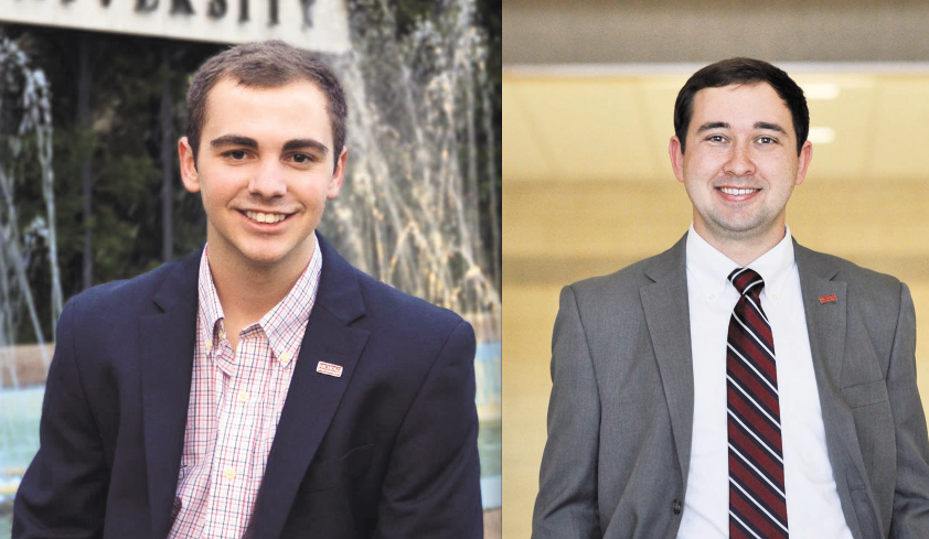 Adam Lefort (left) and Anthony Naquin (right) are this year’s Student Government Association presidential candadates. To vote, click the “Vote Now” link on the  nicholls.edu homepage starting at noon on Sunday, April 6. The polls will close on Wednesday, April 9 at 11