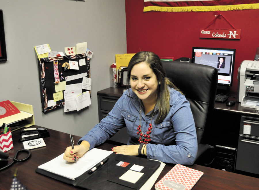 SGA President Melissa Cloutet works in her office before her 2013-2014 term comes to a close.