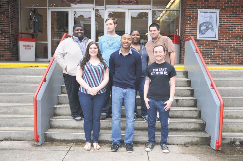  Members of the Gay-Striaght Alliance Front row (left to right): Staci Weiland - President, Treshaun Nunez - Secretary, Shawn Thibodeaux - Treasurer
Back row (left to right): Markous Picou, Paul William, Ayshia Matthews, Jonah McManus pose in front of the union.