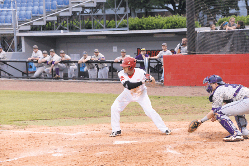 Kyle Reese, #16 a junior from Daphne, Alabama, bats at the game against Spring Hill on April 20th. 