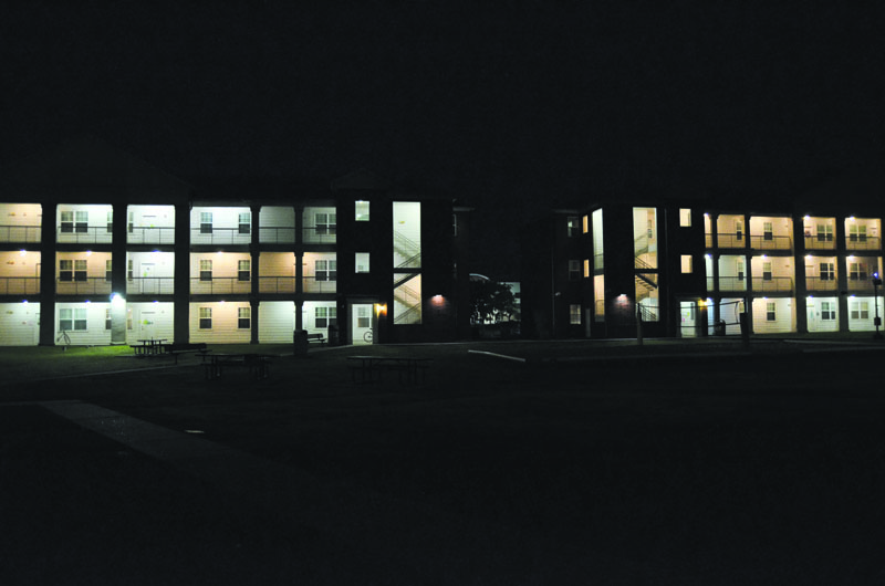 John A. Brady Residential Complex exhibits poor lighting on campus Tuesday night. 