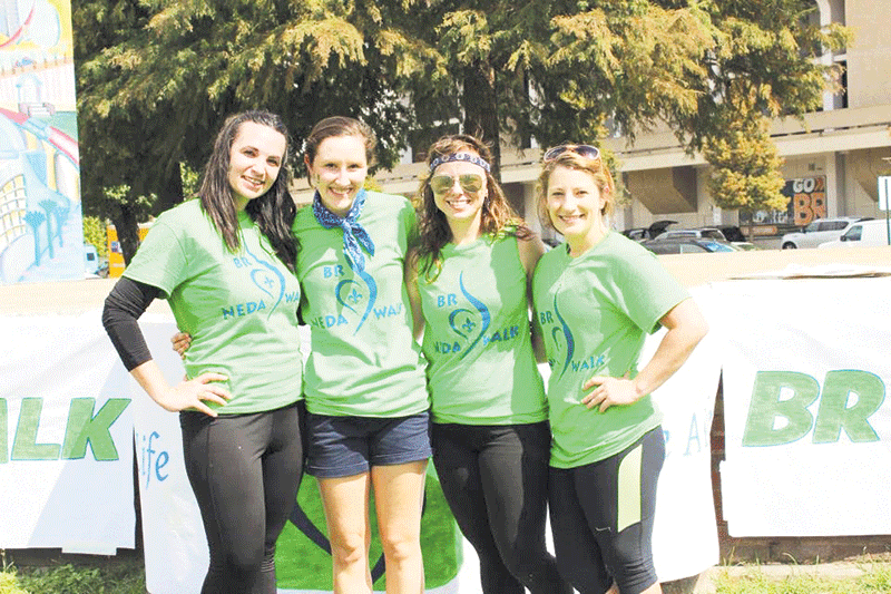 From left to right: Dani Crockett, Sara Murphy, Mandie Tracy, and Taylor Cole participate in the first annual NEDA Walk in Baton Rouge on Oct. 11, 2014.  