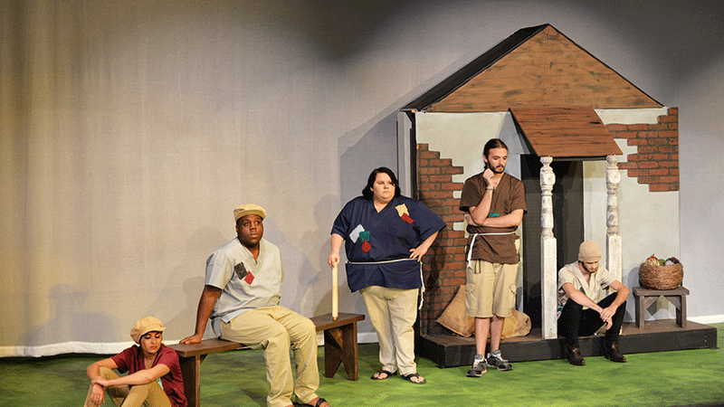(Left to Right)  Mishi Banerjee, Tristan Smith, Franki Valentine, Alex Bickham and Tyler Ussery practice at their dress rehearsal in the Mary and Al Danos Theater for “A Midsummer Night’s Dream” on October 11.