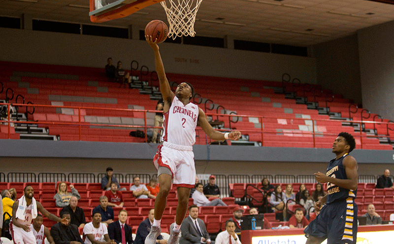 #2 Jahvaughn Powell, junior guard from Tallahassee, Fla goes for a layup against Mississippi College November 17. Nicholls defeated Mississippi College 86-55.