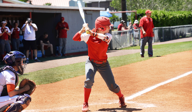 Amanda Gianelloni, number 5, up to bat against Northwesten State University April 23, 2016.