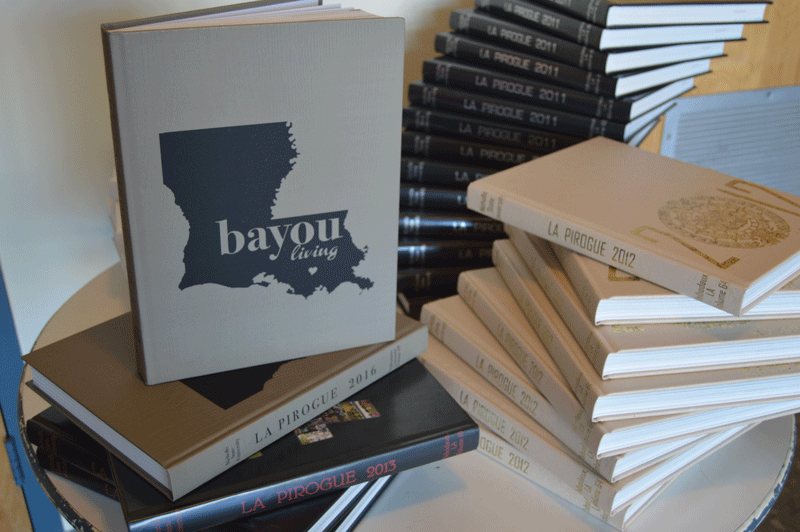The 2015-2016 yearbook and yearbooks from previous years in the Student Publications office.