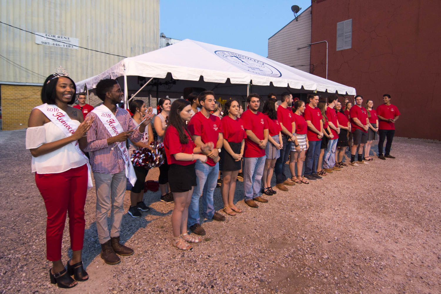 2016 Homecoming Queen Delicia Landry and King Aldrian Smith stand next to the 2017 Homecoming Court at the Homecoming Block Party on Oct. 3 in Downtown Thibodaux.