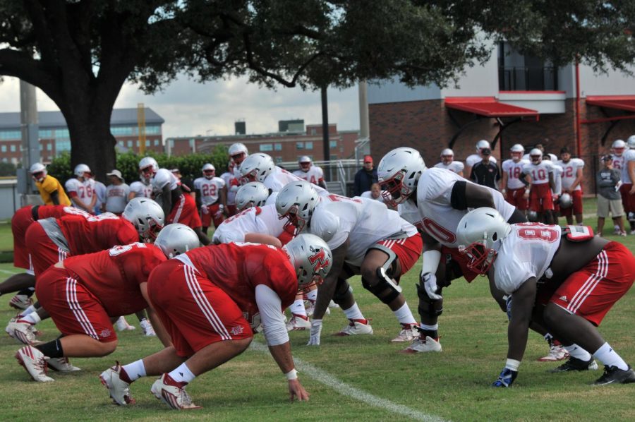 Colonels line up for the third play of afternoon practice on Aug. 22.