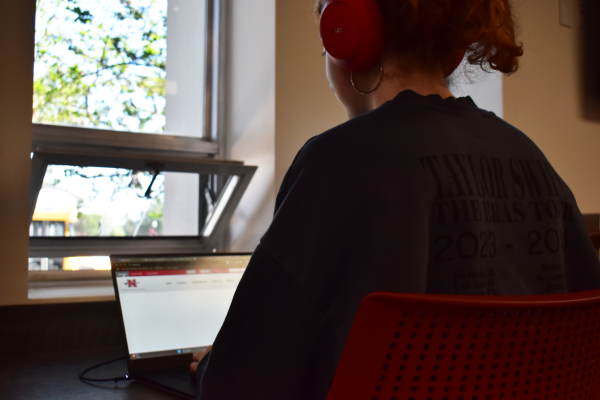 Nicholls student using computer