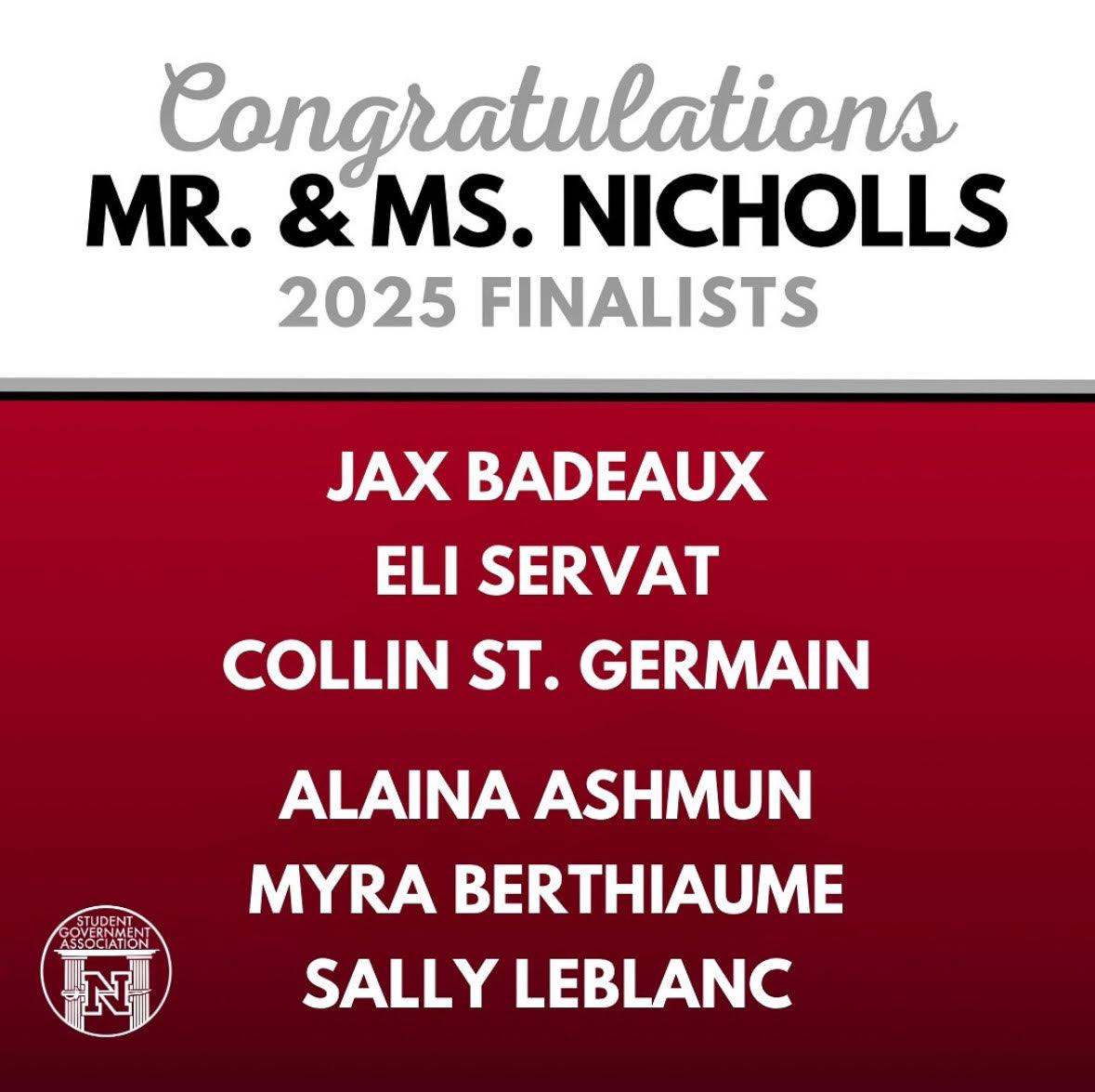 Mr. and Ms. Nicholls finalists announced