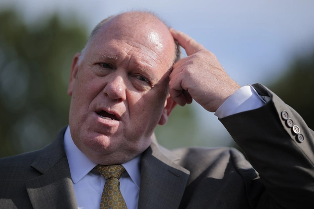 White House Border Czar Tom Homan talks to reporters after a television interview outside the West Wing of the White House on August 28, 2025.