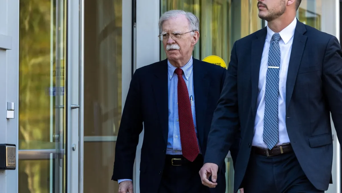 John Bolton leaves federal court after pleading not guilty to charges of mishandling classified material on October 17 in Greenbelt, Maryland.