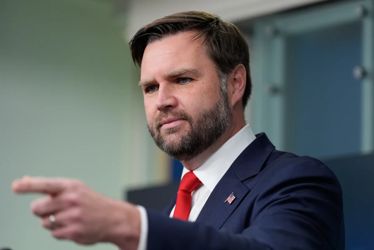 Vice President JD Vance speaks with reporters.